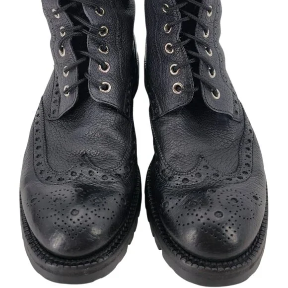 Bally of Switzerland Black Grain Leather Combat Boots Men 8 Wingtip Birbur Shoes - Picture 12 of 13